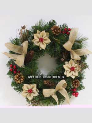 Woodland Pine Christmas Wreath with Bow, Pine and Berries 40cm